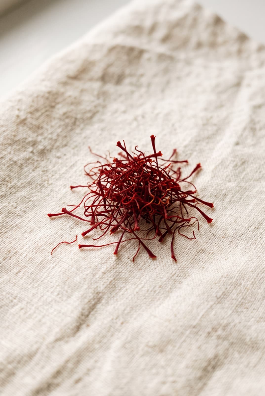 Kesar (Saffron) — Crocus sativus, on linen